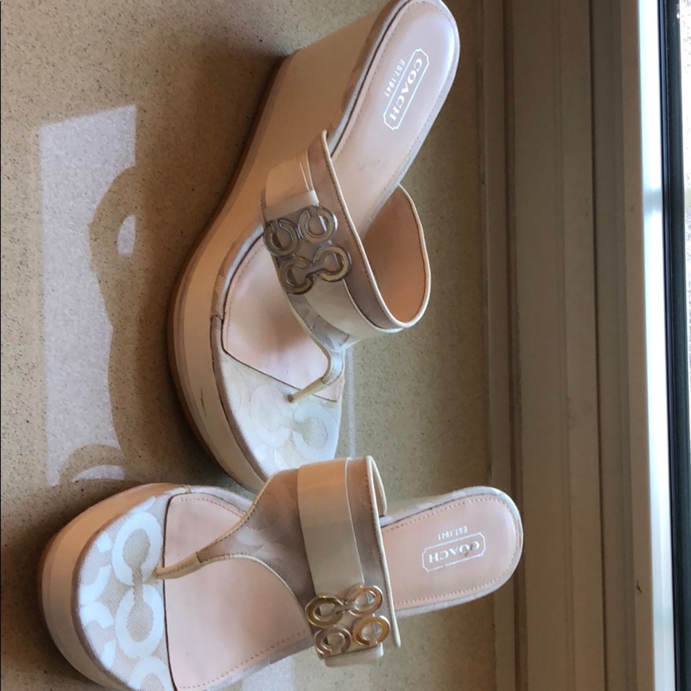 Coach white patent platform logo sandals 3 1/2”